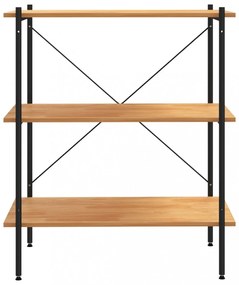 fekete és tölgyfa 3 szintes polcrendszer 80x40x92 cm