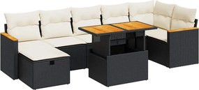 vidaXL 5 részes fekete polyrattan kerti kanapészett párnákkal