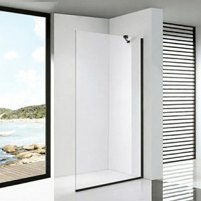 Stuxi Eco Black Walk-in zuhanyfal, 100x195 cm, 6 mm vastag vízlepergető biztonsági üveggel, 195 cm magas, helytakarékos sarok stabilizátorral
