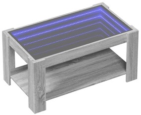Szürke sonoma szerelt fa dohányzóasztal LED-del 93 x 53 x 45 cm