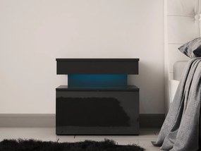 Éjjeliszekrény Lesteralo 1S (fekete + fényes fekete) (kék LED világítással). 1104513