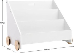 Gyerek könyvespolc kerekekkel, fehér, BERUS