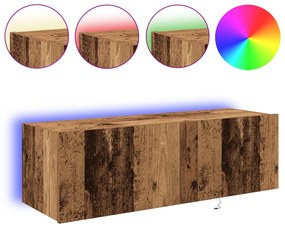 TV fali szekrény LED lámpákkal, régi fa 100x35x31 cm