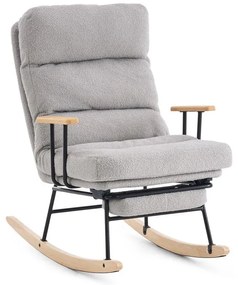 Hintaszék fa lábakkal, plüss szövettel, 4 fokozatban állítható háttámlával,  Szürke színben