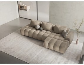 Bézs bársony kinyitható-tárolóhelyes sarokkanapé (jobb oldali-heverő résszel) Linz – Cosmopolitan Design