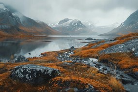 Canvas Vászonkép Hegyi Tó Ősz Skandinávia Természet 60x40