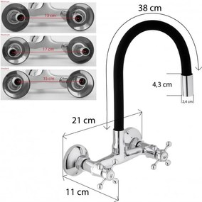 Erga Botar, mosogató csaptelep rugalmas kifolyóval, fekete-króm, ERG-YKA-BZ.BOTAR-BLK