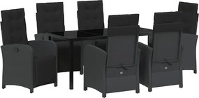 vidaXL Kert étkező szett párnával 7 pcs Fekete polirattan