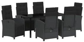 vidaXL Kert étkező szett párnával 7 pcs Fekete polirattan