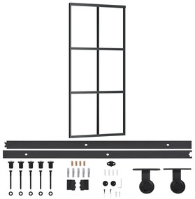 ESG üveg és alumínium tolóajtó fémszerelvény-szettel 90x205 cm