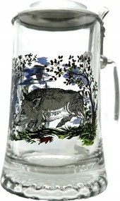 Vaddisznósörhöz való söröspohár, fémfedővel, fél literes, 0,4 l