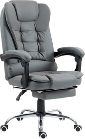 HOMCOM Executive Irodai Szék Lábpihentővel, Állítható Magasságú Íróasztali Szék, Dönthető Szék Karfával, Forgószék Irodába, Műbőr, Szürke | Aosom