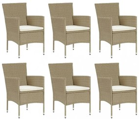 vidaXL 7 részes bézs polyrattan kerti étkezőgarnitúra párnákkal