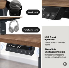 Elektromos íróasztal magasságállítással ergonomikus antracit/dió,1200x600 mm: ARIA