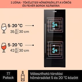Klarstein Barossa 77 Duo, borhűtő,191 liter, 2 zóna, 77 palack, érintőképernyős, LED, fekete