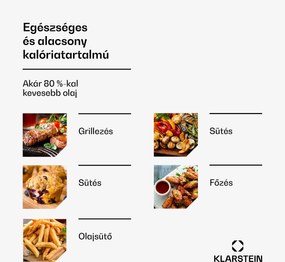 Klarstein AeroVital Deluxe forrólevegős fritőz, 1700 W, 8 program, tartozékokkal együtt, 200°C, Időzítő