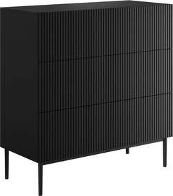 Nicole komód 100 cm, fiókos, bordázott előlap - matt fekete / fekete lábak