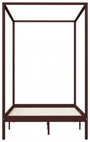 sötétbarna tömör fenyőfa baldachinos ágykeret 120 x 200 cm