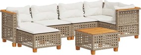 vidaXL 7 részes bézs polyrattan kerti ülőgarnitúra párnákkal