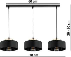 Brilagi - Kábelre függesztett csillár SPRING 3xE27/60W/230V fekete/arany