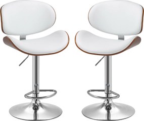 HOMCOM 2 db bárszék készlet szintetikus bőr háttámlával, állítható magasságú, forgatható lábtartóval, fehér színben | Aosom