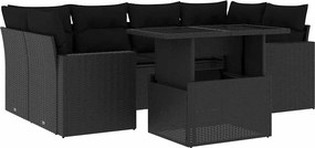 vidaXL 7 részes fekete polyrattan kerti ülőgarnitúra párnával