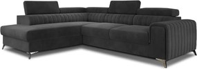 Sötétszürke bársony kinyitható-tárolóhelyes sarokkanapé (bal oldali-L alakú) Laurence – ELTAP