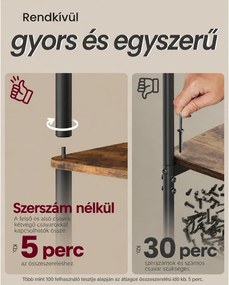 6 szintes álló tárolópolc, szerszám nélkül összeszerelhető, 38 x 23,8 x 173,4 cm, rusztikus barna és tintafekete
