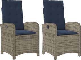 vidaXL 2 db szürke polyrattan dönthető kerti szék párnákkal