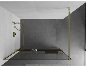 Mexen Kioto +, zuhanyparaván polccal és törölközőtartóval 80 x 200 cm, 8mm átlátszó üvegmintás fekete keret, arany profil, 800-080-121-50-70