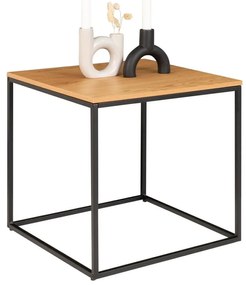 Vita tárolóasztal fekete acél kerettel és tölgyfa dekor asztallappal, 45 x 45 cm - House Nordic