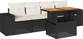 vidaXL 5 részes fekete polyrattan kerti kanapészett párnákkal