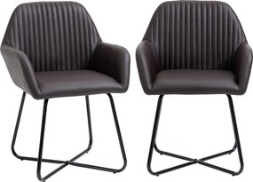 HOMCOM 2 db Modern Étkezőszék, Konyha vagy Nappali, Barna Műbőr Kárpitozott Székek 60x56,5x85cm | Aosom