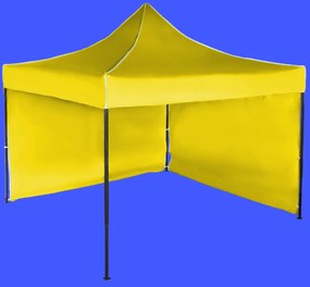 Gyorsan összecsukható sátor 3x3 m – acél, Sárga, 2 oldalfal