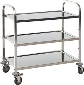 HOMCOM Rozsdamentes Acél Konyhai Kocsi Kerekekkel Trágyákkal és 2 Karos Megoldás Étkezőbe és Nappaliba 85x45x90 cm Ezüst | Aosom