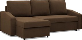 Zeus sarokkanapé, 2 ágyneműtartóval, döntött kartámasz, szövet anyag, univerzális oldal, bonell töltet, barna