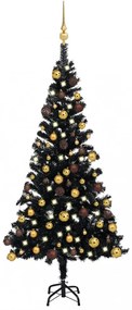 Fekete PVC műkarácsonyfa LED fényekkel és gömbszettel 120 cm