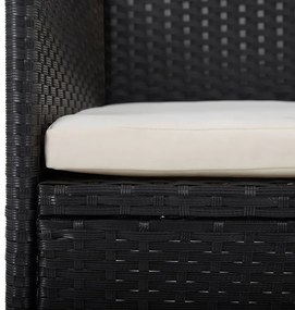 3 részes fekete polyrattan és edzett üveg kerti étkezőszett