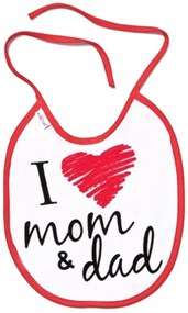 Vízálló előke, 24x27cm - I love mom &amp; dad, Baby Nellys - piros
