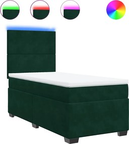 vidaXL sötétzöld bársony rugós ágy matraccal 90x190 cm