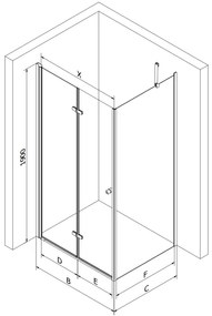Mexen Lima zuhanykabin 100x90cm, 6mm üveg, arany profil - átlátszó üveg + Vékony zuhanytálca - 856-100-090-50-00-4010