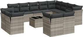 vidaXL 13 részes világosszürke polyrattan kerti ülőgarnitúra párnákkal