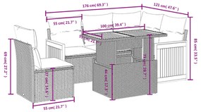 6 részes bézs polyrattan kerti ülőgarnitúra párnával