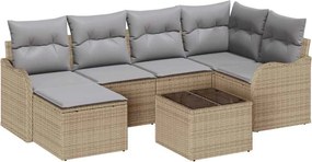 vidaXL Kerti Kanapé Szett 7 pcs bézs és világosszürke Poli rattan