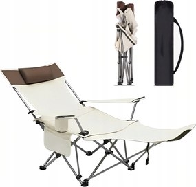 Kerti Napozóágy Túra Strand Összecsukható Huzat Bézs Fotel Lábtartó