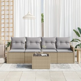 5 Darabos Kerti Kanape Szett Párnákkal Bézs Poli Rattan, 2-Fős Kerti Kanape Párnákkal Bézs Poli Rattan