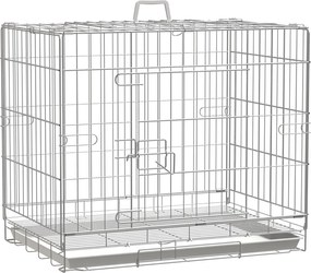 PawHut Összecsukható Fém Kábel Kutyaketrec Kihúzható Tálcával, 1 Záras Ajtó - 61 x 43 x 50 cm Fehér | Aosom