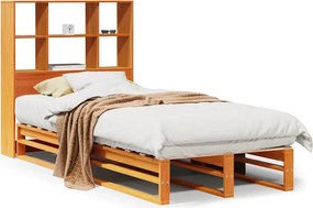 vidaXL viaszbarna tömör fa könyvespolcos ágy matrac nélkül 100 x 200cm