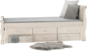 Ágy pótággyal, antik fehér, 90x200, ANTIKO
