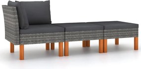 vidaXL 3 részes polyrattan és tömör eukaliptuszfa kerti ülőgarnitúra